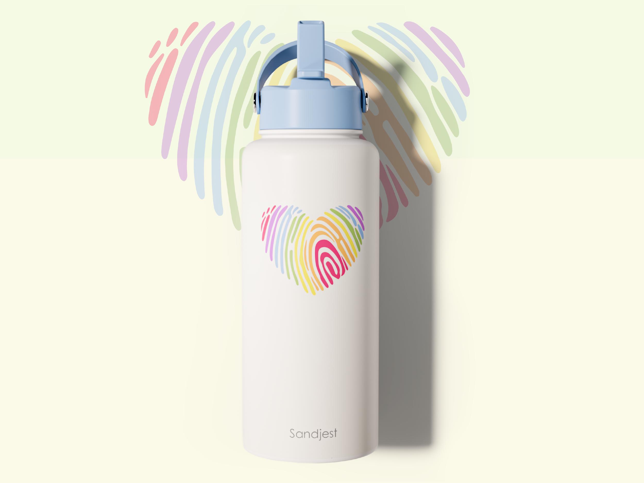 Sandjest 32oz Insulated Water Bottle with Flip Straw & Handle, Stainless Steel Leak Proof Travel Mug, Protective Silicone Base for Sports, Outdoor, Gym, School