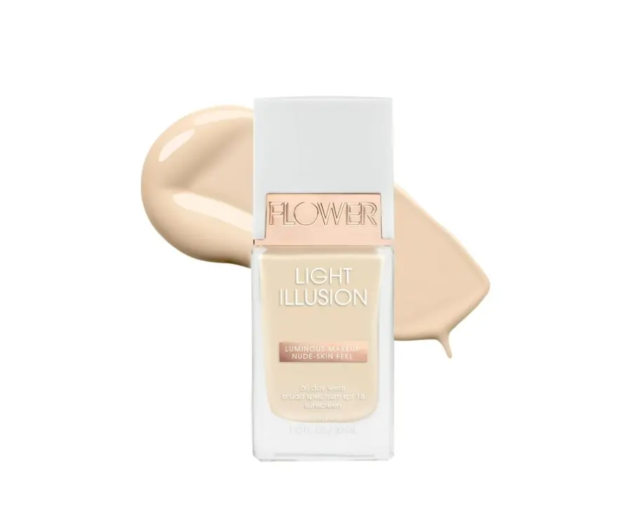 Flower Light Illusion Foundation, Blurring Liquid Makeup with SPF 18, Long Lasting Buildable Coverage for a Smooth, Glowing Finish, Weightless Cosmetic, Shade Shell L1, Blend