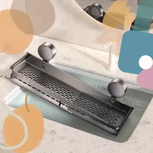 1pc Heavy Duty Stainless Steel Shower Caddy with Suction Cup Bracket Space Saving Wall Mounted Floating Shelf Rustproof Bathroom Organizer, Bathroom Organizing Accessories, for Shampoo Soap Toiletries