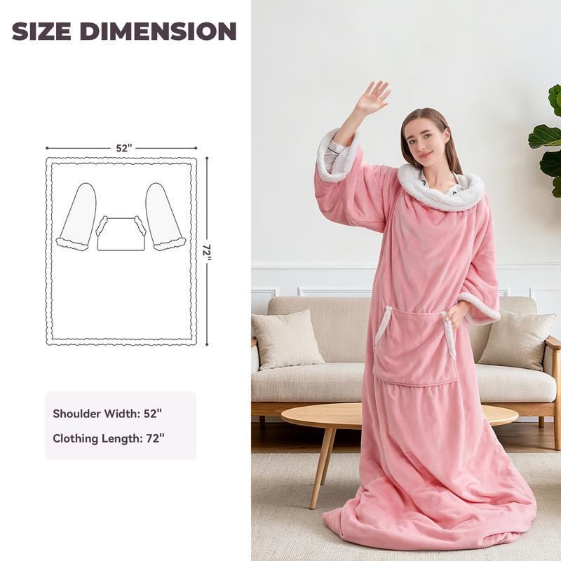 TEHANLD Wearable Heated Blanket with Foot Pocket, Electric Wearable Throw Blanket with Sleeves, Portable Heated Blanket with 6 Heat Settings, 1-12 Hours Auto Shut-off, Gift for Family, Friends, 52*72"