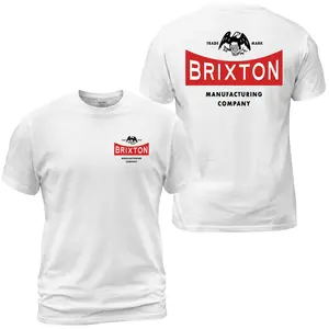 Brixton Manufacturing Eagle T-Shirt, Trade Mark Logo Back Print Tee, Red Box Streetwear Graphic Shirt, Casual Cotton Brand Style for Men and Women