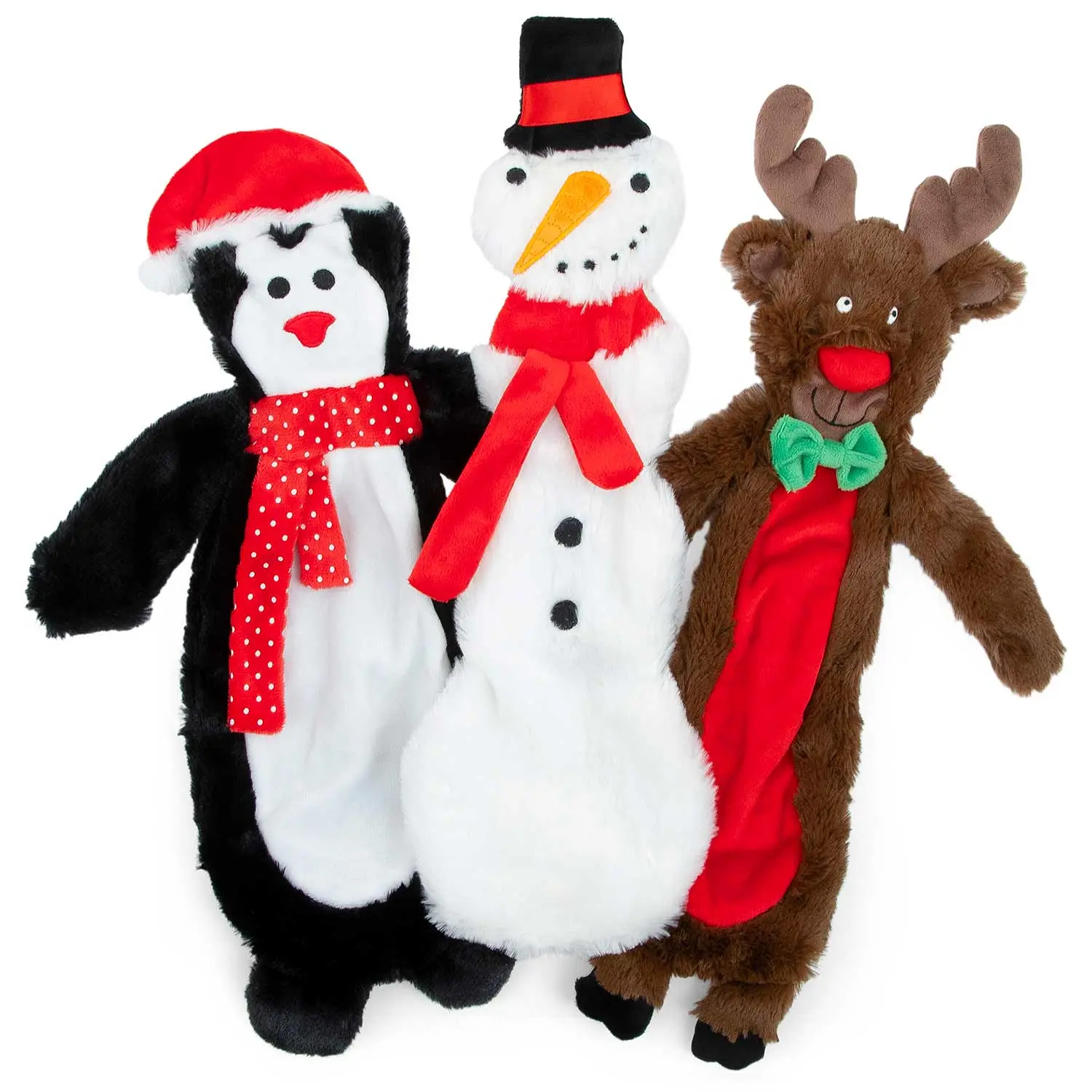Jeffers Christmas Characters Unstuffed Plush Squeaker Dog Toys, 12"L
