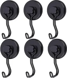 Hooks 100LB Cruise Refrigerator Heavy Duty Neodymium Rare Earth  Hangers,Rubber Scratch-Resistant BaseIdeal for Indoor/Outdoor Hanging(Black 6Pack)