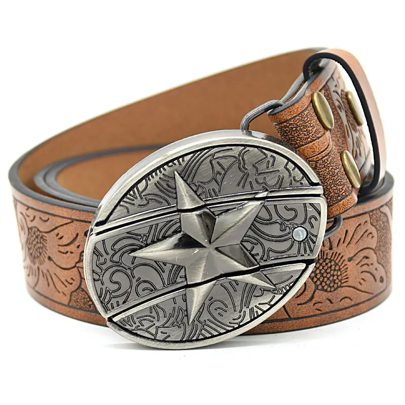 Five-pointed star embossed brown buckle