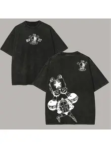 One Piece Franky Printed Men's and Women's Washed T-shirt, Summer Men's and Women's Fashion Trend, Loose Large High-quality Top, Comfortable and Breathable Round Neck Pullover, Short Sleeved Y2K Street Style