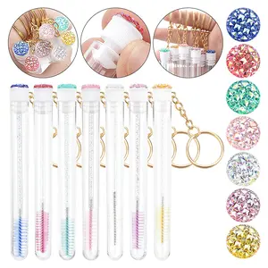 10pcs/bag , Eyelash Extension Brush, Gold Buckle Tube Crystal Rod Eyelash Brush, Multi-color Eyelash Brush with Rhinestone Tube
