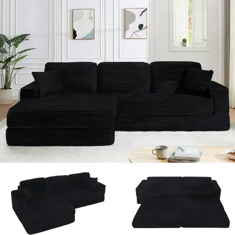 【New Year Special Discount】 Niccae 112” Modular Sectional Sofa, Cloud Convertible Sofa Bed Sectional Couch with Deep Seat, Modern Modular L-Shape Sofa Couch with Chaise,Upholstered Couches for Living Room