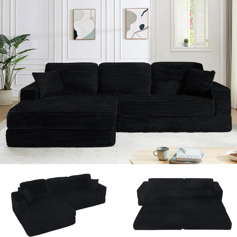 【New Year Special Discount】 Niccae 112” Modular Sectional Sofa, Cloud Convertible Sofa Bed Sectional Couch with Deep Seat, Modern Modular L-Shape Sofa Couch with Chaise,Upholstered Couches for Living Room