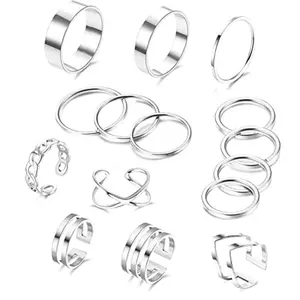 FINREZIO 15PCS Knuckle Rings for Women Stackable Rings Stainless Steel Silver/Gold Rings for Women Trendy Stacking Rings Set Simple Mid Rings Set of Stack Rings Daily