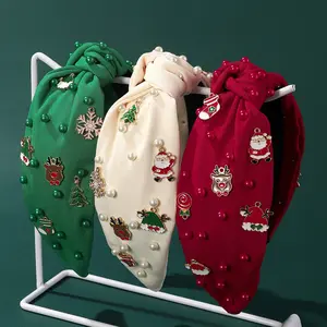 Christmas Headband for Women Christmas Tree Bow Snowflake Knotted Headband Jeweled Crystal Xmas Head Band Xmas Decorations Gifts