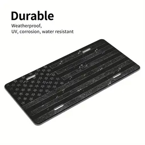 1-piece Black and Gray American Flag License Plate - 6x12inch Polished Aluminum Standard Version, Fade-resistant and Easy to Install, Suitable for All American Patriotic Car Decorations, Made in the USA