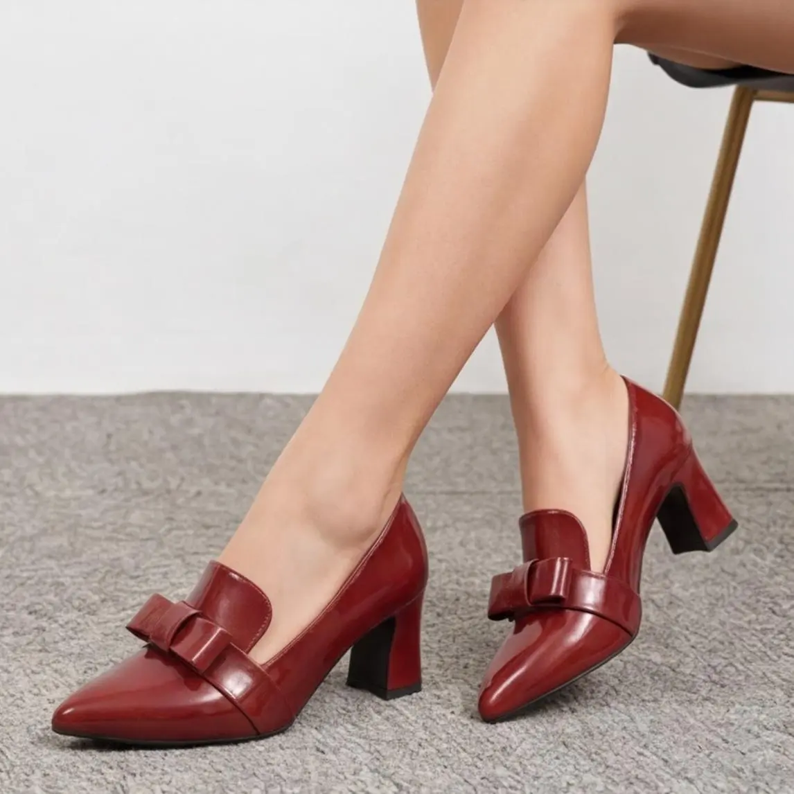 Bright pointed, light mature, elegant style, thick heel high heels outdoorfun Classy Women Shoe Heeled Footwear Fashion