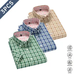 Men’s casual plaid shirt, 3-pack. Classic, breathable regular fit suitable for spring and summer—casual and semi-formal wear. Versatile men’s fashion shirts for everyday and semi-formal occasions. Available in multiple plaid patterns., Buttons, Fitted,sum