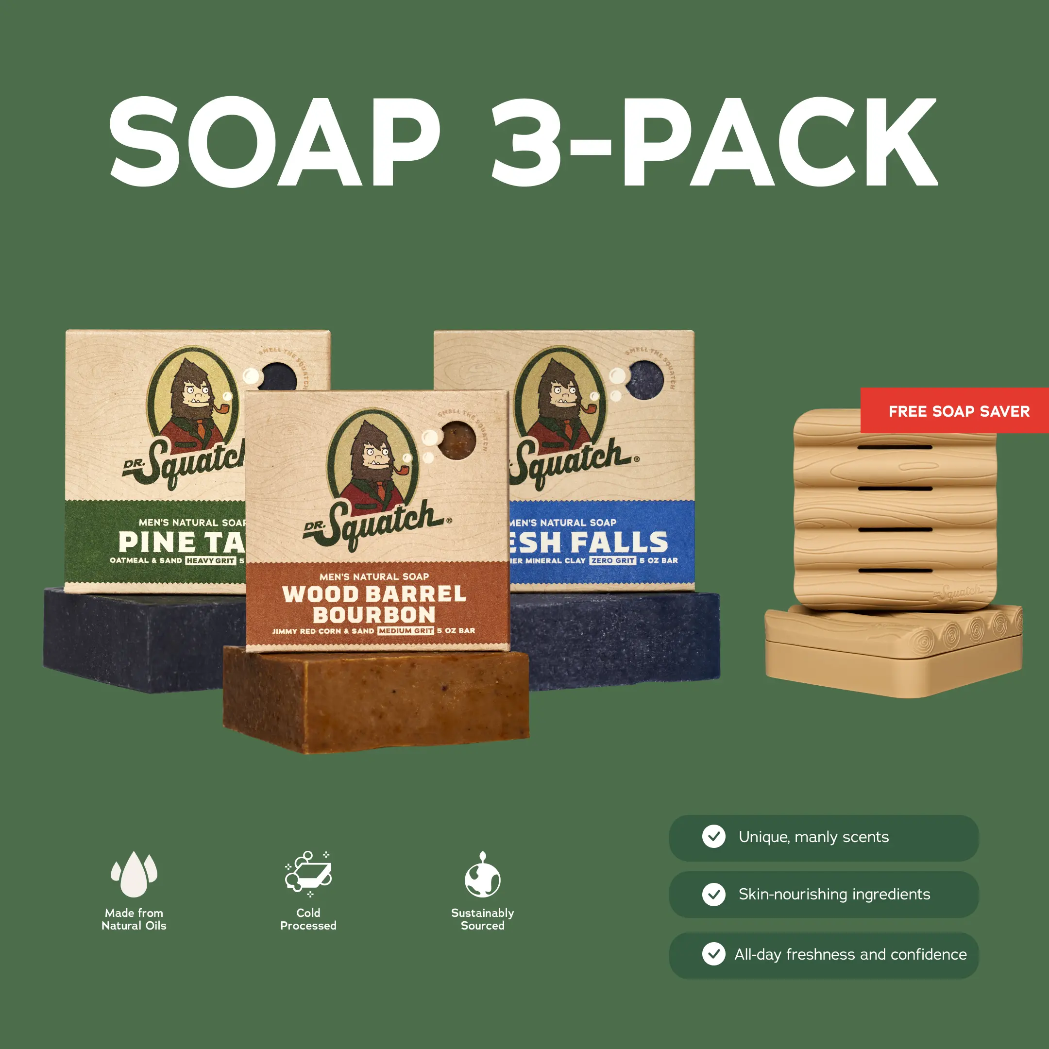 3-Pack of Dr. Squatch Natural Soap Best Sellers (w/ FREE Gift!) | Mens Gifts | Gifts for Him 3-Pack of Dr. Squatch Natural Soap Best Sellers (w/ FREE Gift!) | Mens Gifts | Gifts for Him