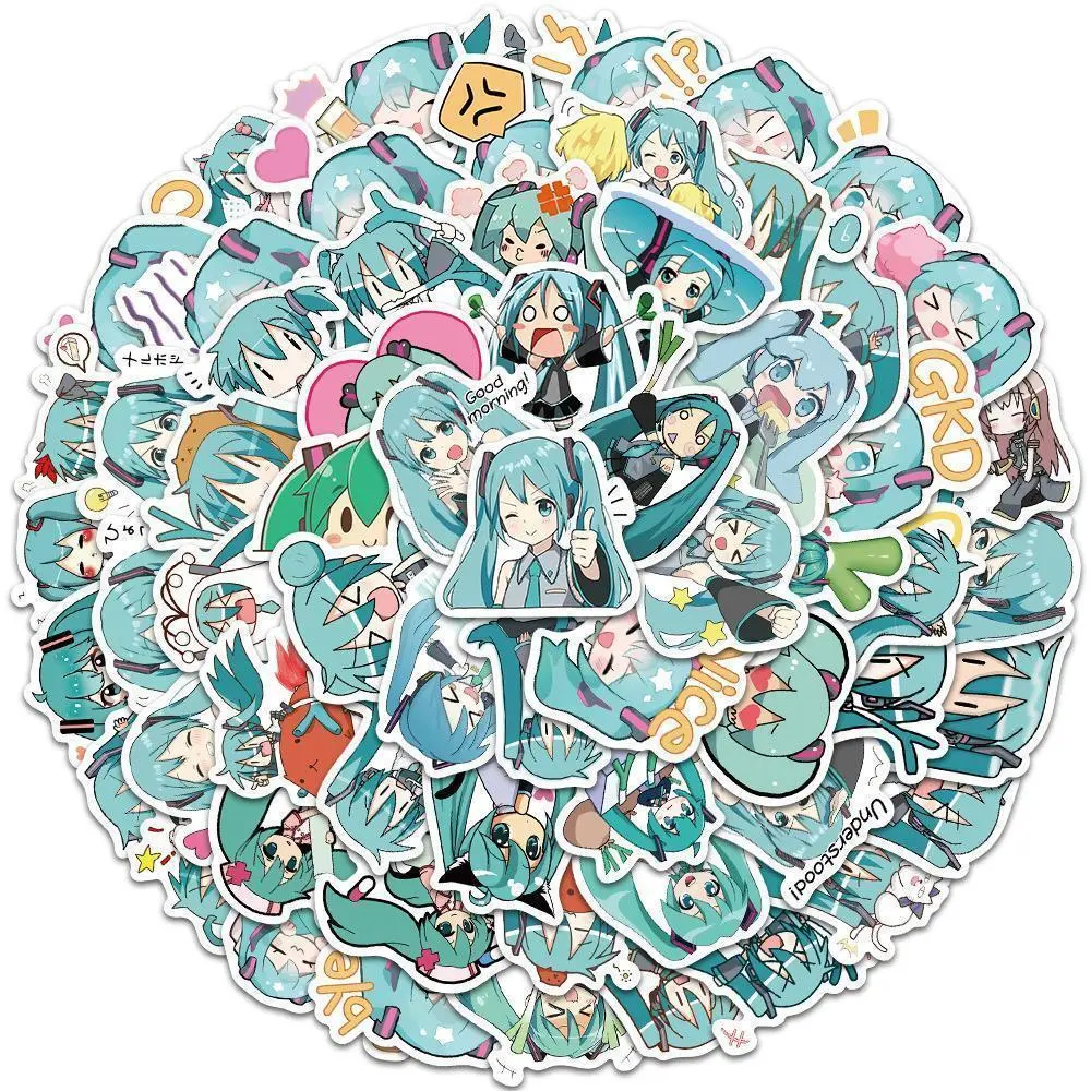 65-Piece Hatsune Miku Anime Cute Sticker Collage Pack, Kawaii Q-Version PVC Figure-Themed Durable Adhesive Decorative Stickers for Scrapbooking, DIY Projects, Cute Stickers