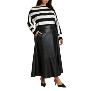 ELOQUII Women's Plus Size Faux Leather Midi Skirt