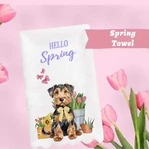 Cute Spring Dog Kitchen Hand Towel, Microfiber, Perfect Dog Mom Gift Home Decor 16x24