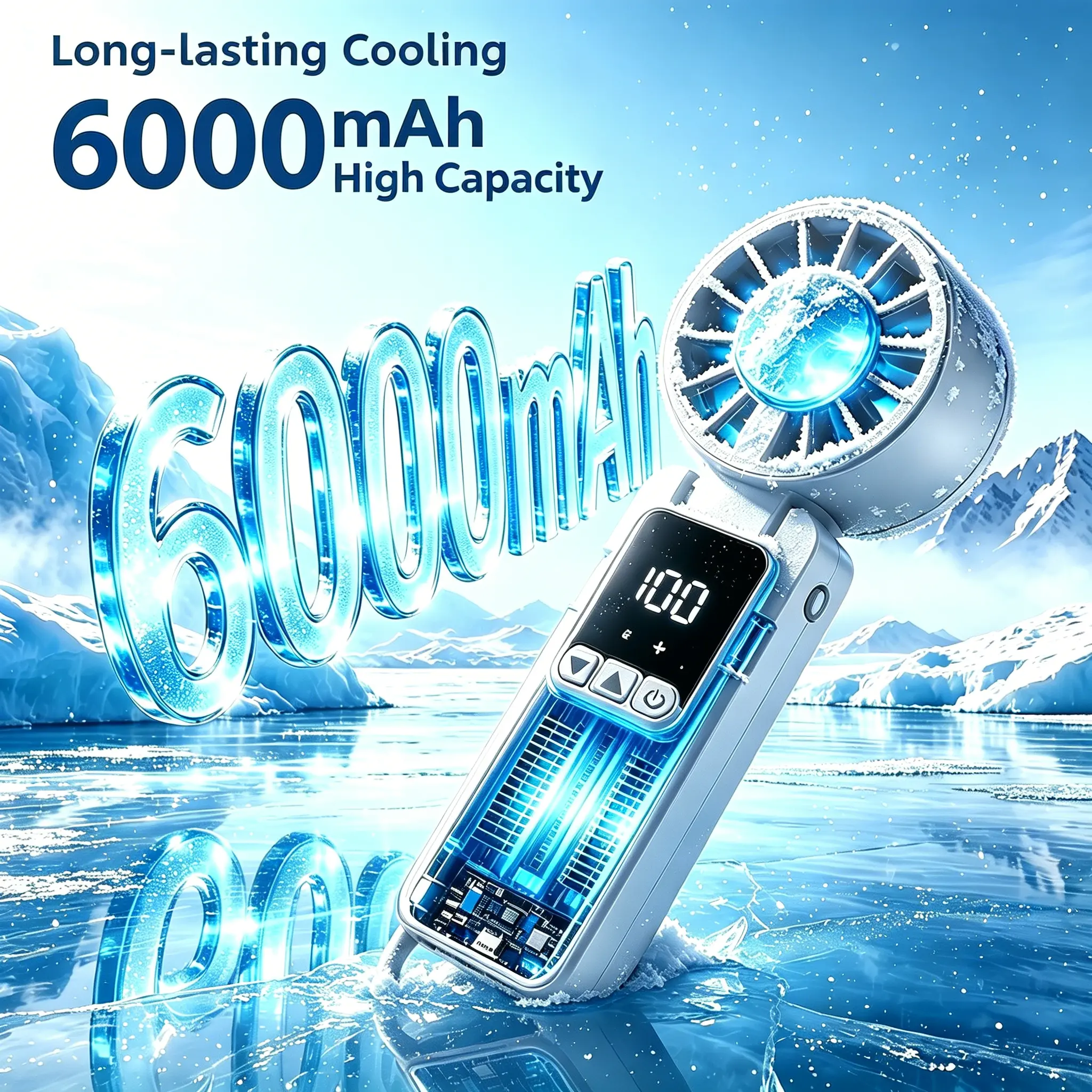 Portable Handheld Fan, Mini Turbo Design, 199 Adjustable Speeds, 6000mAh Rechargeable USB Type-C, Digital Battery Indicator, Press-and-Hold Speed Adjustment, Ideal White Elephant Gift for Travel, Beach