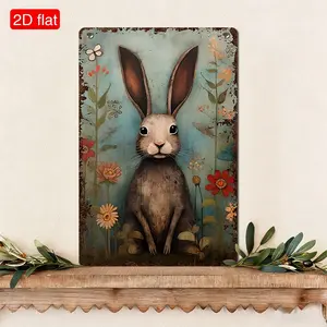 Easter Decoration Wooden Rabbit Art Sign, Decorative Plaque, Country Folk Art Mantel Decor Year-Round Gift, 7.87x11.8 Inches Durable Fiberboard