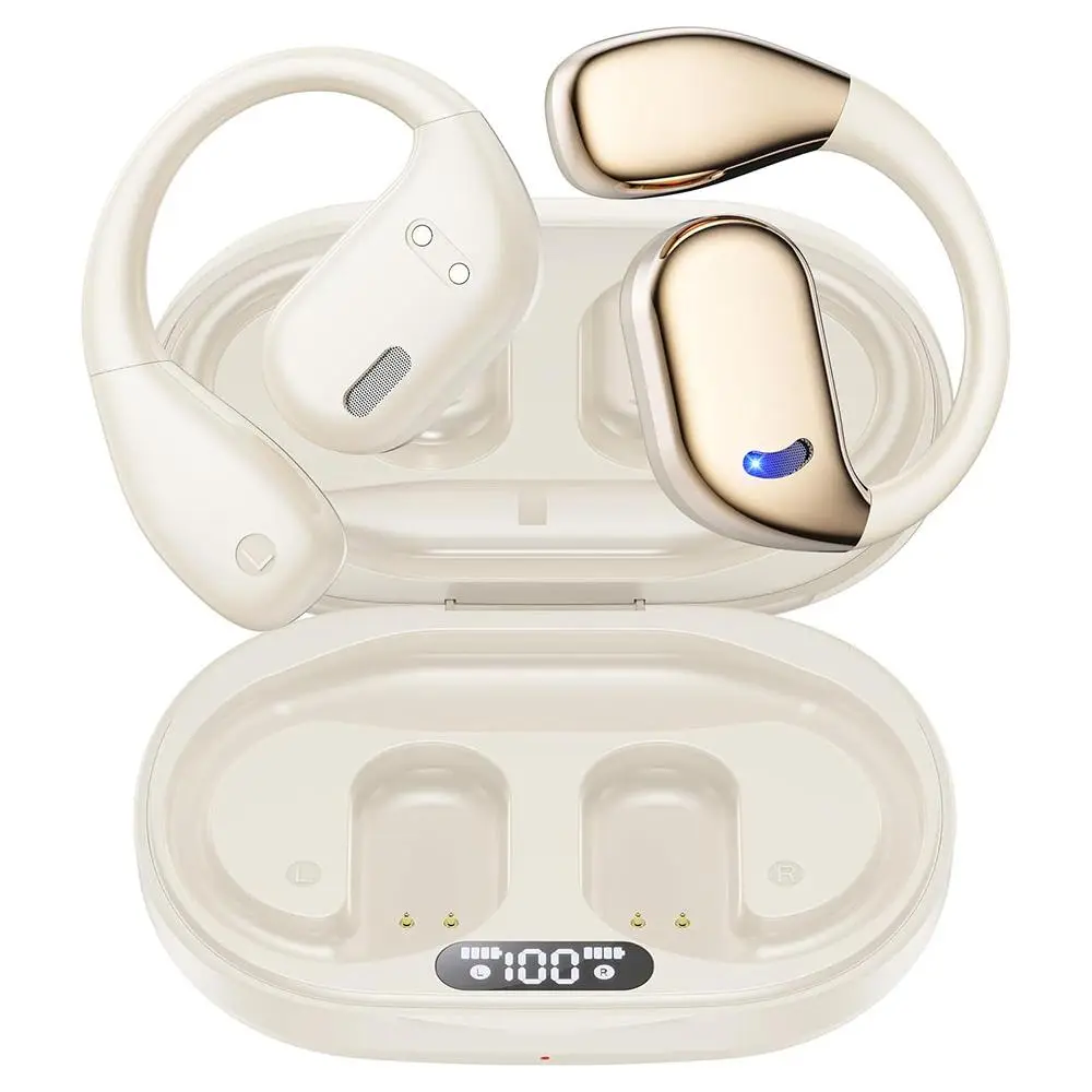 Wireless Earphone with LED Digital Display, Touch Control Bone Conduction HiFi Stereo Headset, Portable Lightweight Headphone for Learning, Exercise,