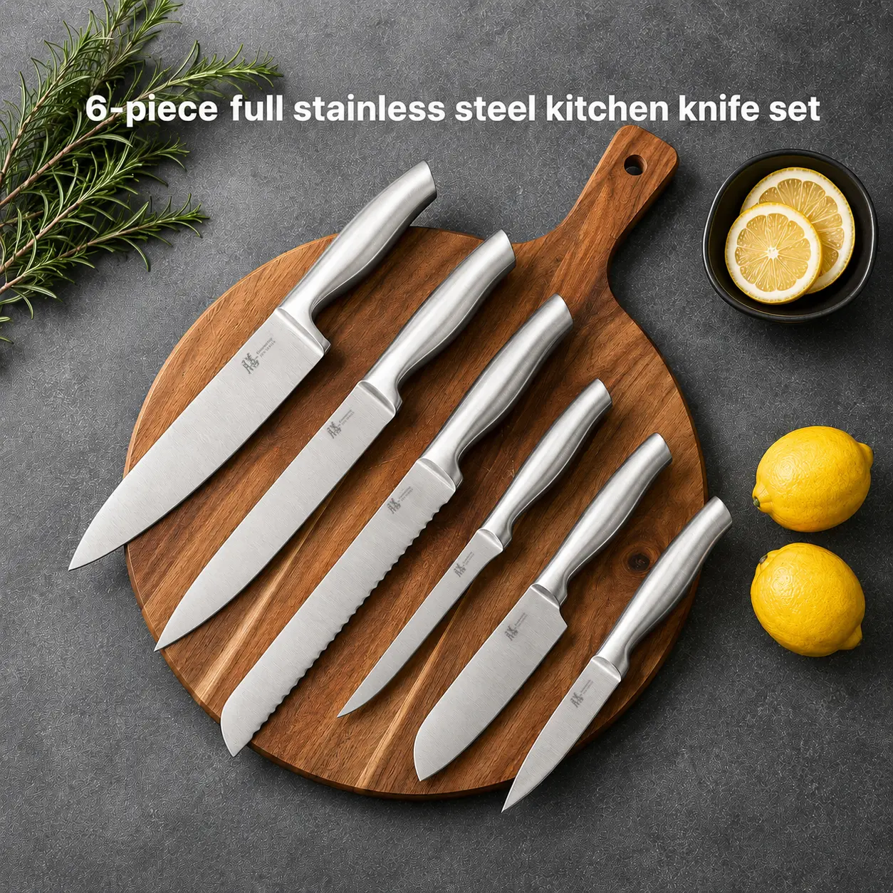 6-Piece Kitchen Knife Set for Daily Meal Prep, Stainless Steel Chef, Slicing, Bread, Boning, Santoku & Utility Knives for Cutting Meat, Fruit, Bread & Vegetables Block with -C