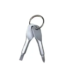 Outdoor EDC Portable Multifunctional Tool Stainless Steel Keychain Screwdriver Flathead Head Keyring Key Chain with Key Ring for Everyday Carry