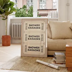 Shower Karaoke Wall Art – Funny Bathroom Ticket Print, Beige Preppy Poster, Trendy Bathroom Decor, Room Decor, Unframed