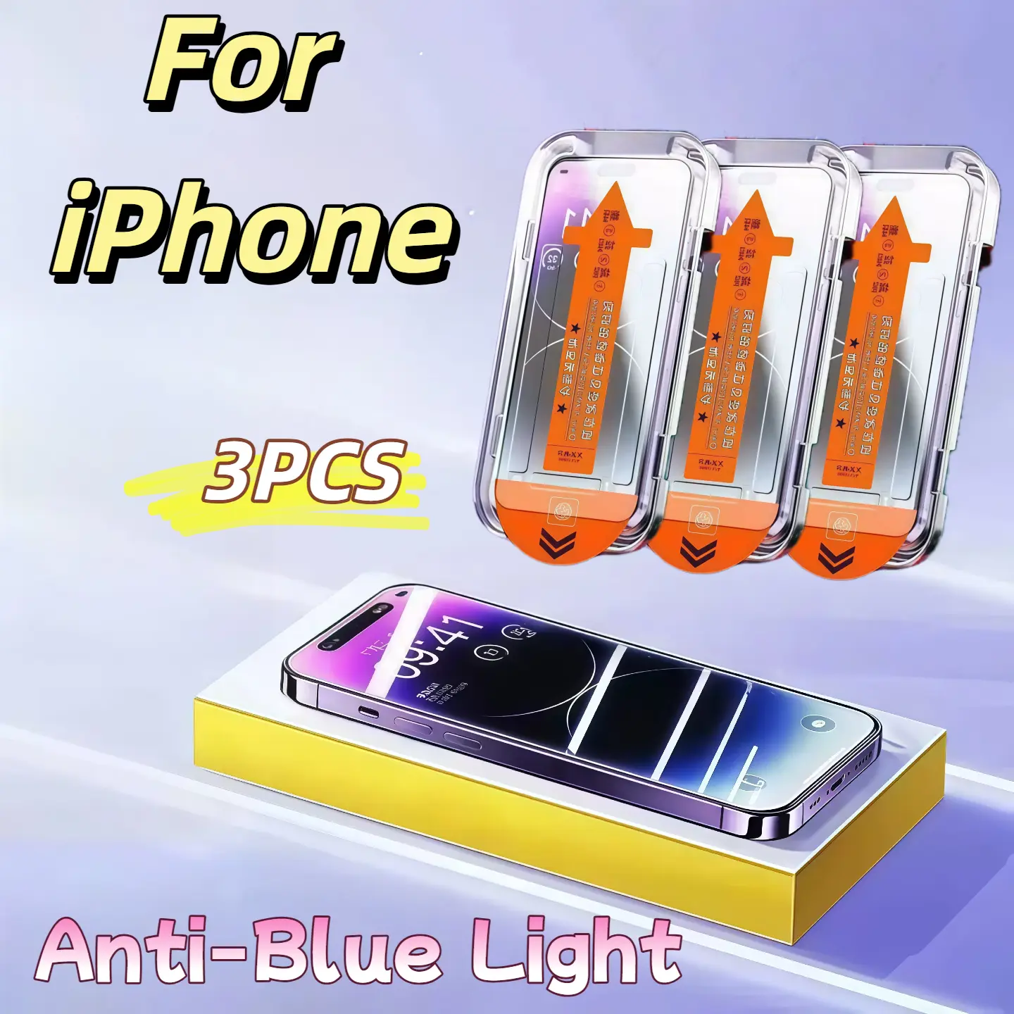 3Pcs Tempered Glass Screen Protector Anti Blue-Ray For iPhone 17 16E 16 15 14 13 12 11 Pro Max XS XS HD Clear Scratch Resistant