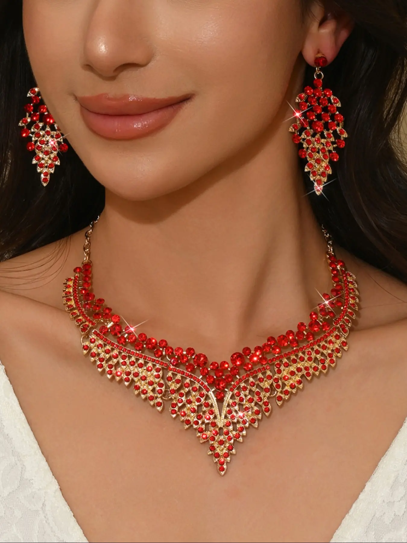 Elegant Rhinestone Jewelry Set for Women, Party Theme Earrings Necklace Combo, Perfect for Evening Dance Events