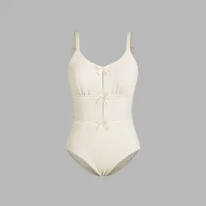 Cider [3 colors, size 2-10] Knotted Lace Texture One Piece Swimsuit