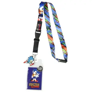 Sonic The Hedgehog Lanyard ID Badge Holder Classic Video Game Design w/ Rubber Charm and Collectible Sticker