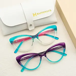 HAITONGCR Bold Cat-Eye Reading Glasses for Women's +1.0~+4.0 Gradient Crystal Frame in Blue Pink & Purple Teal Anti Blue Light Stylish Eyewear with Case & Cloth Vibrant Color Choices Perfect Thickness