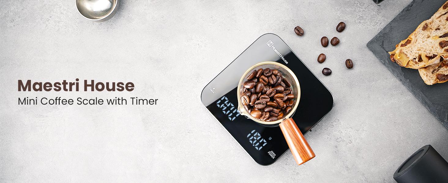 Maestri House Rechargeable Kitchen Scale, Portable Coffee Scale Digital Smart Food Scale,2kg/0.1g Accurate Glass Scale for Espresso Measuring Utensils