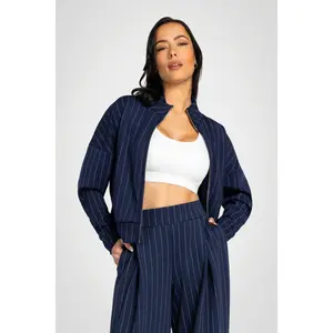Pinstripe Deluxe Mock Neck Jacket