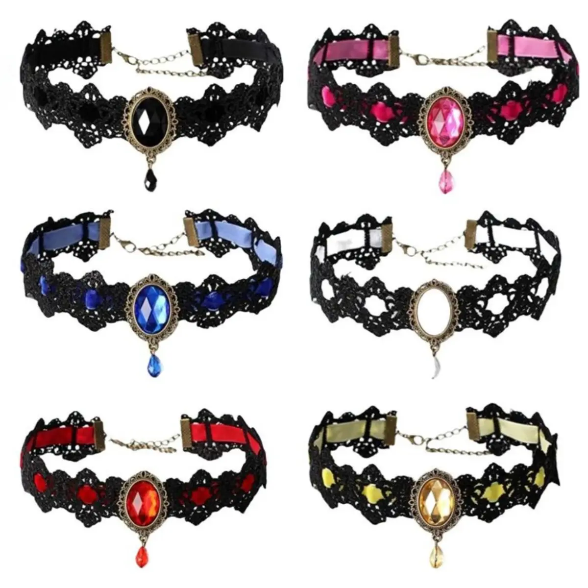 Gothic Lace Collar Choker with Sparkling Rhinestone Chains, Adjustable Statement Jewelry for Women, Trendy Alt Party Accessory, Sparkling Rhinestones Chains, Trendy Fashionable Accessories
