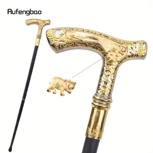 Golden White Luxury Bear Handle Walking Cane Fashion Decorative Walking Stick Gentleman Elegant Cosplay Cane Knob Crosier 90cm