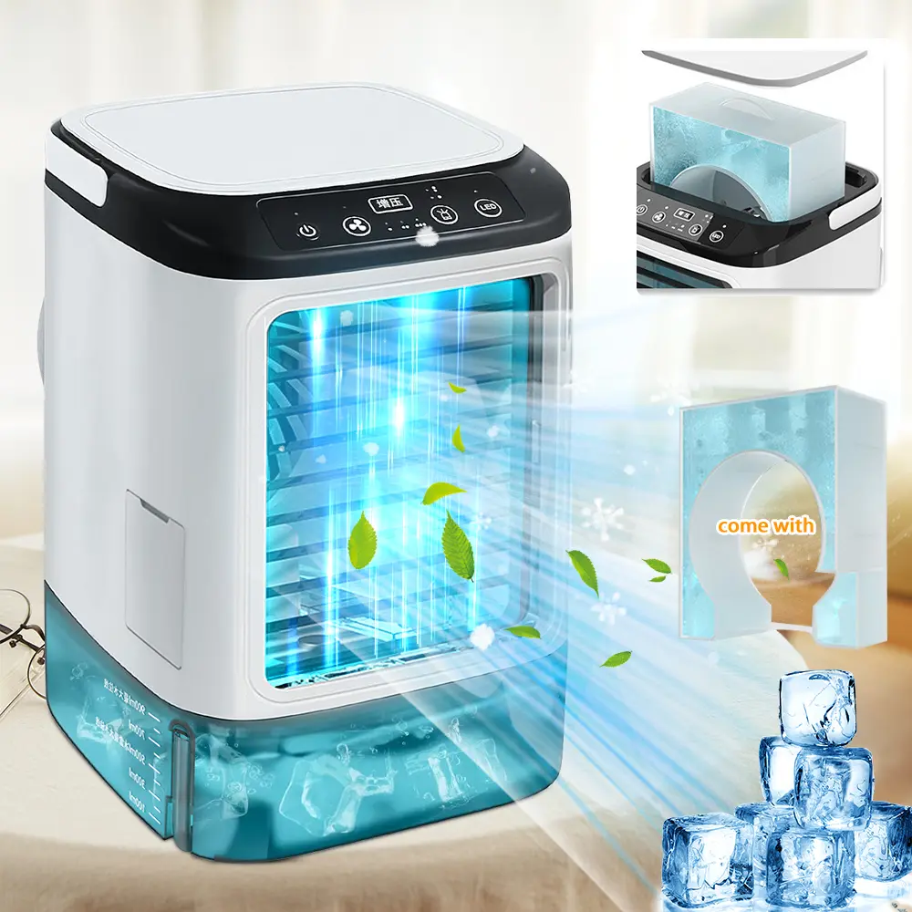 【BackToSchool】7-Color LED Portable Air Cooler Fan with Ice Box & Dual Mist - 3 Speed Desktop Cooling Fan, 900ml Water Tank, Quiet USB Mini Evaporative Cooler for Home Office Bedroom,dorm essentials,home essentials