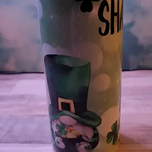 St Patrick Day Shake your Shamrock gnome 20oz tumbler