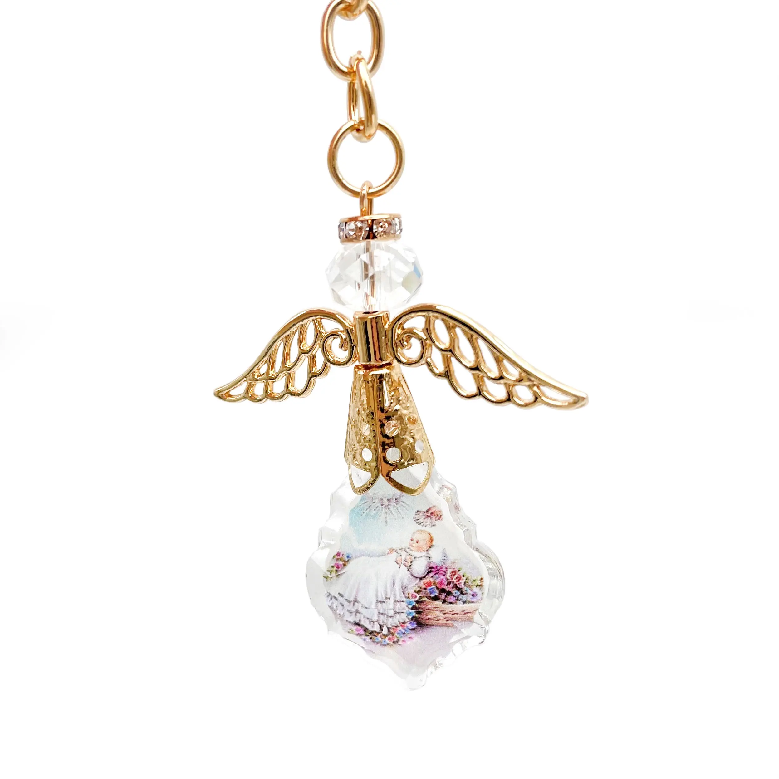 Crystal Baby & Guardian Angels Baptism Keychain