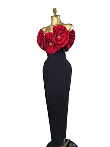 Off-Shoulder Red Bow Rhinestone Tassel Bodycon Midi Dress for Elegant Party Evening Wear Sizes XS-L