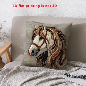 Vintage Horse Pattern Pillow Cover, Digital Print Embroidery Style, Single-Sided Square Cushion Case for Living Room Bedroom Home Decor