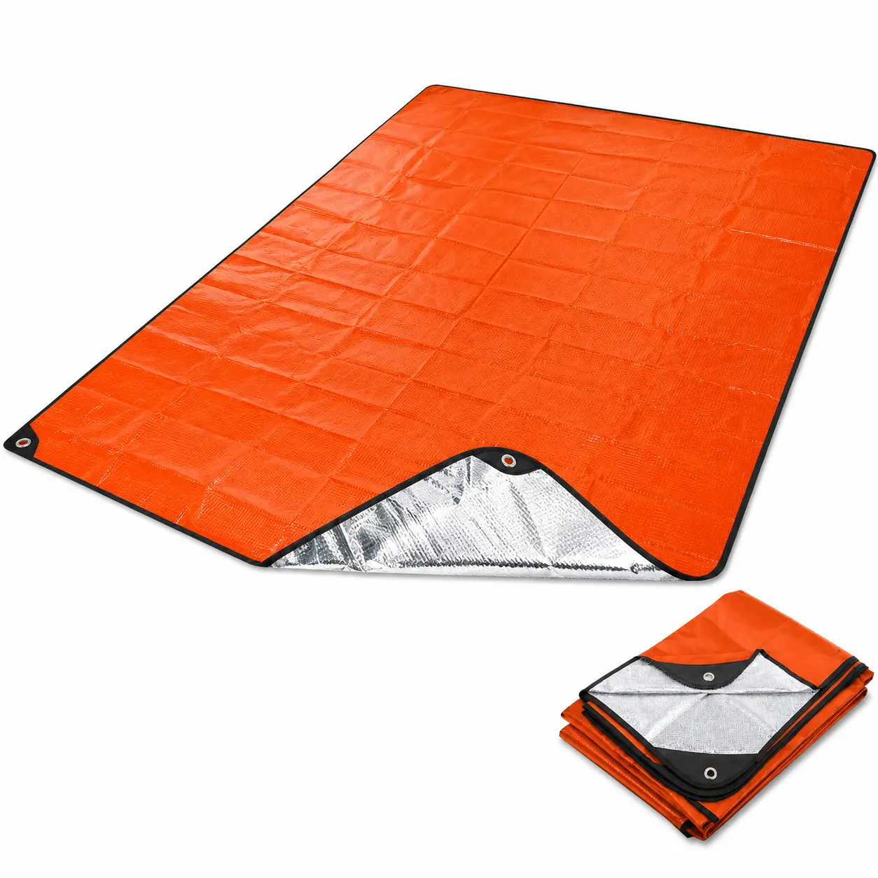 Mylar Emergency Thermal Blanket – Aluminum Reflective, Waterproof Survival Tarp with Reinforced Grommets, Compact Foldable, Portable for Camping, Wild Adventure, Disaster Emergency Relief, Heat Retention