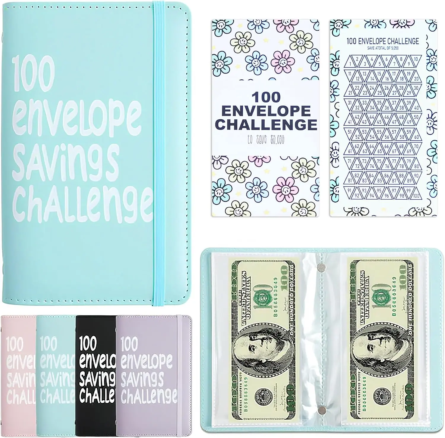 100-Day Envelope Savings Challenge Book, Portable Flat Coin Budget Planner, Easy Fun Way to Save Up To $10000 or $5050, Ideal Saving Journal for Couples Friends & Family