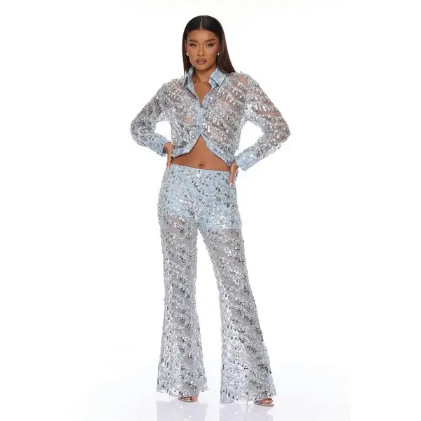 Zariah Sheer Sequin Pant - Light Blue
