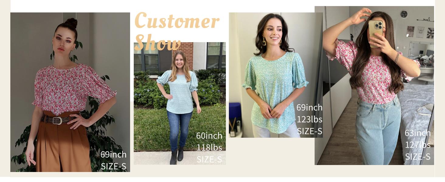 Womens Blouses Dressy Casual Floral Print Crewneck Smocked Puff Short Sleeve Shirts Summertok Comfort Spring Outdoorfun