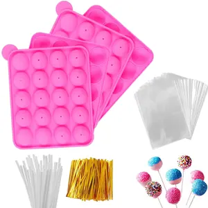 2PCS 20-Cavity Silicone Cake Pop Mold Set With 40 Lollipop Sticks, 100 Treat Bags, 100 Twist Ties - For Cake Pops, Lollipops, Hard Candy, and Chocolate