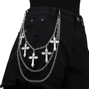 2026 NEW Unisex Punk Hip Hop Pants Chain Layered Cross Charm Jeans Wallet Rock Jewelry for Men Women Halloween Accessories