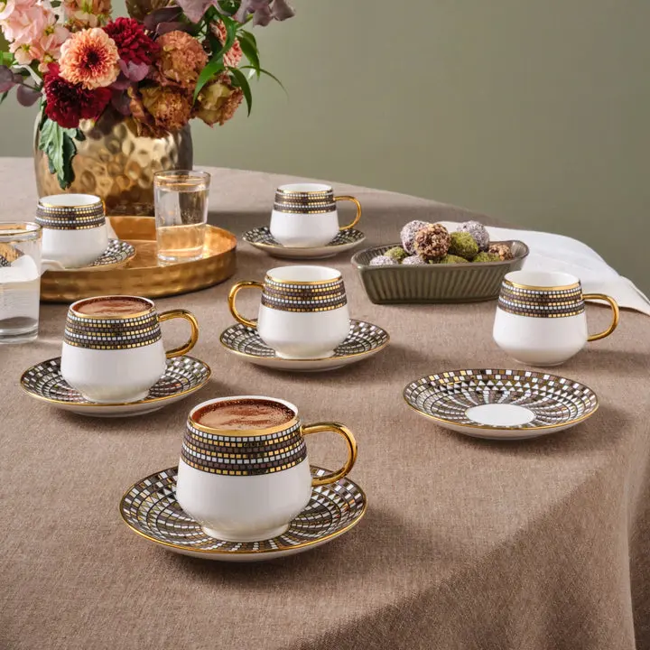 Karaca Belgin 12-Piece Porcelain Turkish & Espresso Coffee Cup Set for 6, 90ml, Blue Karaca Belgin 12-Piece Porcelain Turkish & Espresso Coffee Cup Set for 6, 90ml, Blue