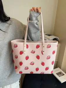 2026 New Cherry Print Cute Fashion Versatile Tote Bag, Large Capacity Commuter Handbag, Women's Gift, Casual Trendy Bag, All Seasons Style