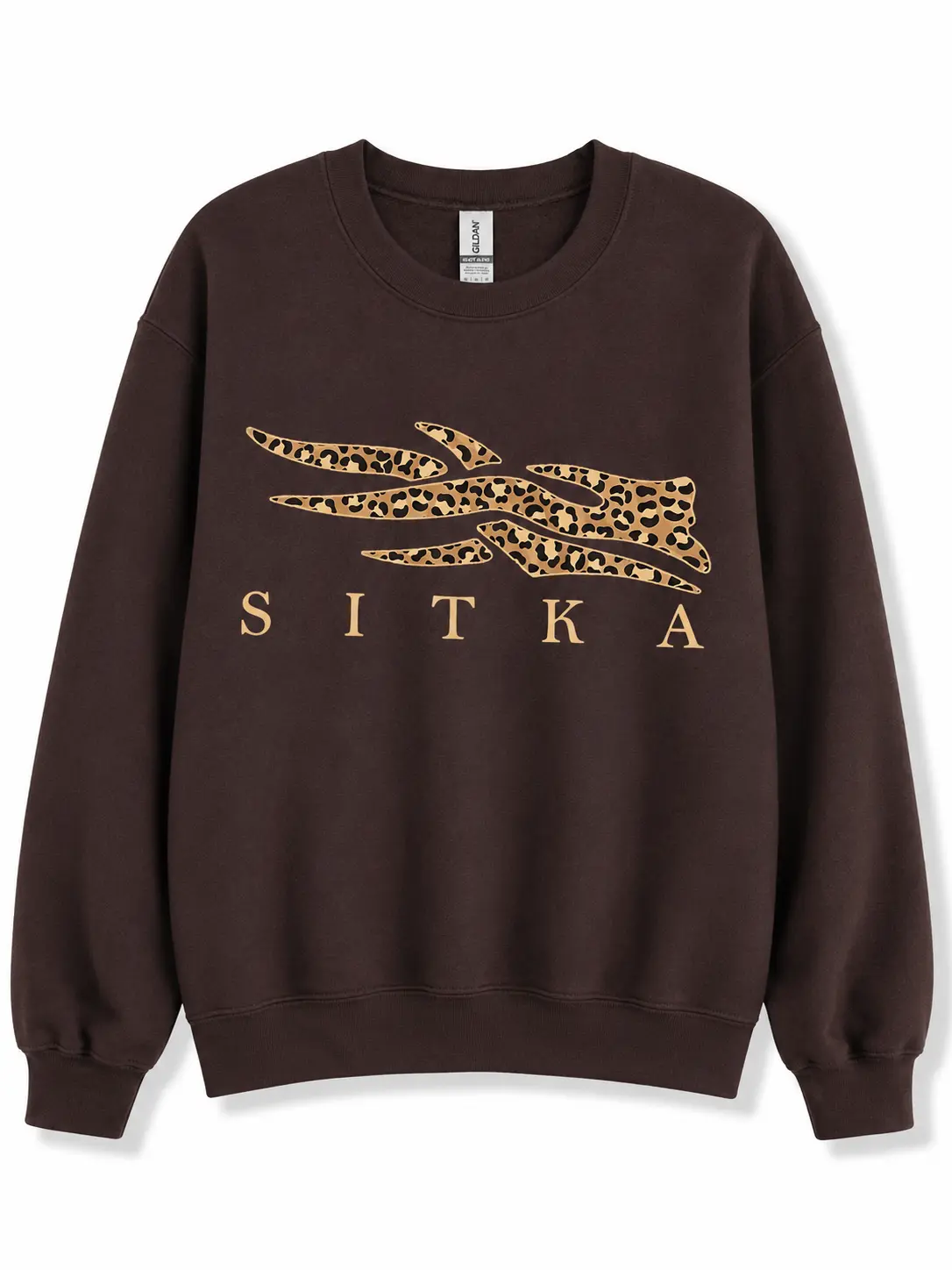 Women’s Leopard SITKA Print Sweatshirt, Brown Hunting Crewneck, Casual Outdoor Pullover, Leopard Camo Outfit Gift for Her